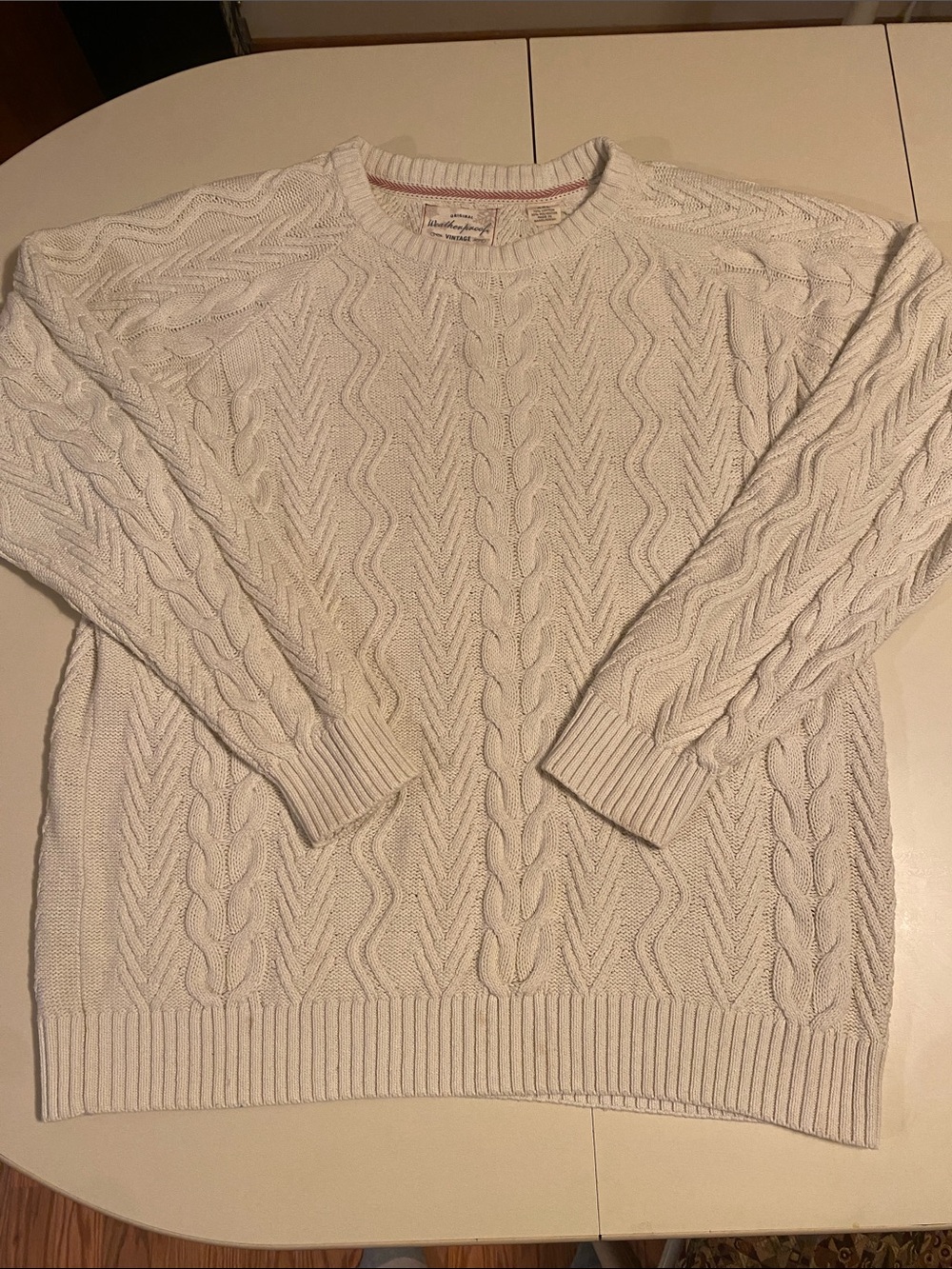 Cream Cable-Knit Crewneck Chunky Sweater XXL Winter Holiday Outdoor
